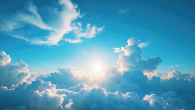 Fototapeta Sunny sky with clouds shining through for an attractive background