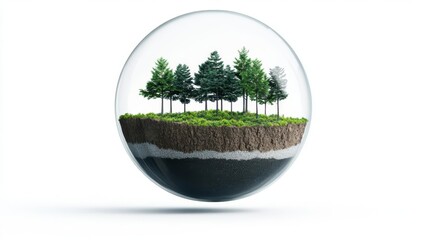 A miniature forest encapsulated in a glass sphere, showcasing nature's beauty and sustainability in a unique way.