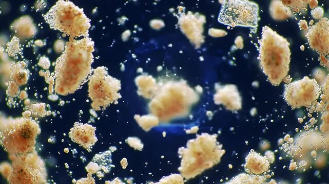 Macro Shot of Bread Crumbs with Varying Textures on Deep Blue Background