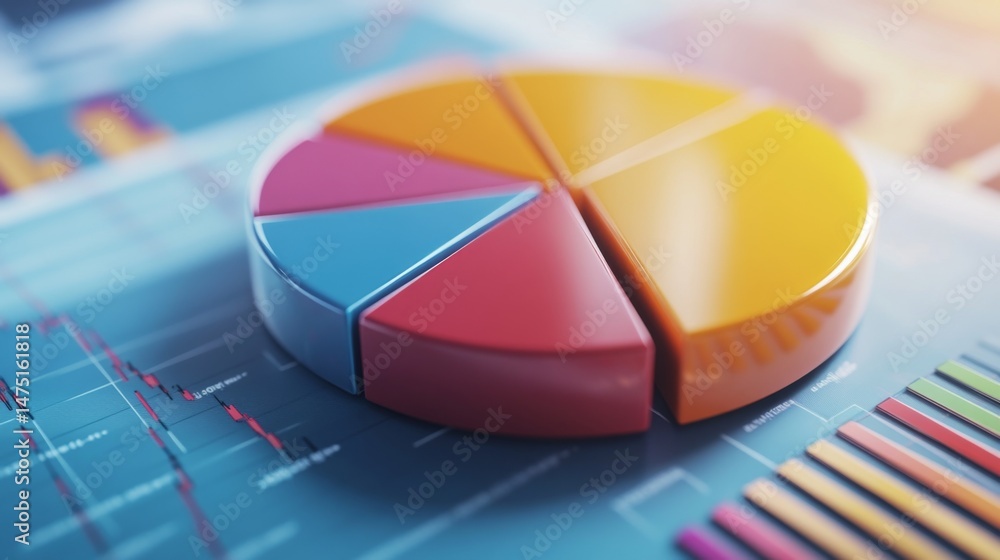 Aufkleber A dynamic D pie chart with swirling segments, creating an engaging visual that represents changing market conditions and real-time data analysis.