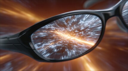 Stylish Sunglasses Reflecting Light and Color in a Dynamic and Vibrant Scene