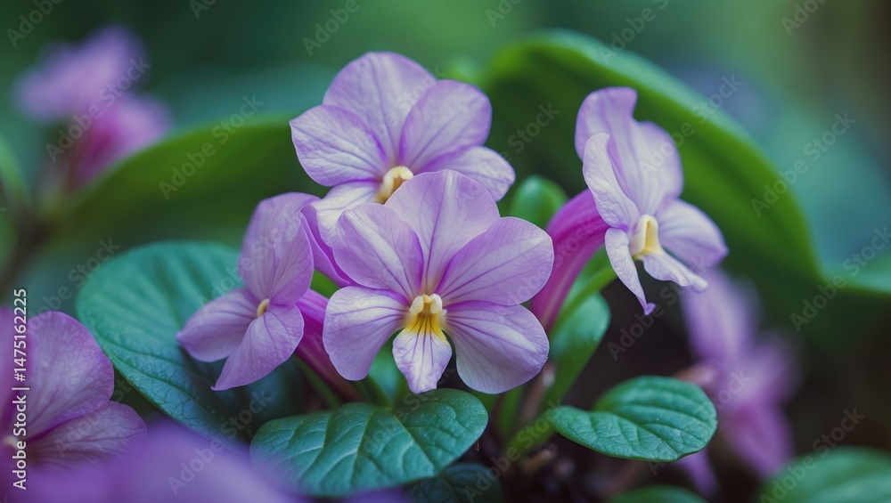 Poster zoomed-in view of a soft miniature violet bloom in an open-air natural scene