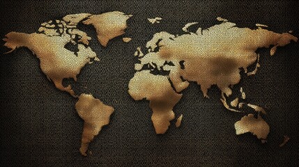 A 4K photo of elegant golden world map texture for luxurious background design.