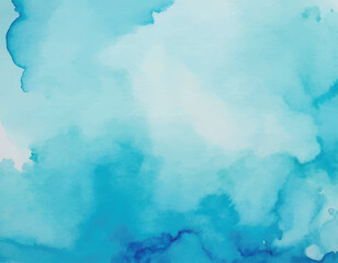  Abstract Blue Watercolor Wash on White Paper.