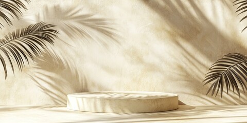 Beige platform with palm shadows