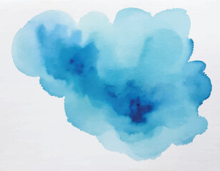  Abstract Blue Watercolor Wash on White Paper.