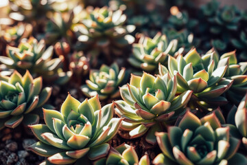 Fototapeta premium Closeup View of Succulents in Sunlight