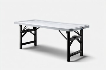 Folding table set up for outdoor gathering during the day in a backyard setting