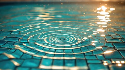 Soft water ripples sweep over tiles, producing shimmering reflections under warm lighting.