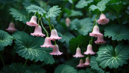 Beautiful Cane Begonia or Angel Wing Begonia with Pink Blossoms and Green Leaves