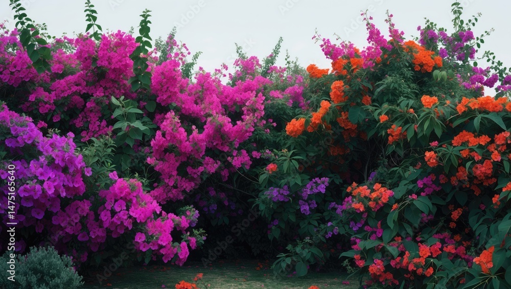 Poster bush flower of bougainvillea displayed on a white background with copy space. planting tree in the g