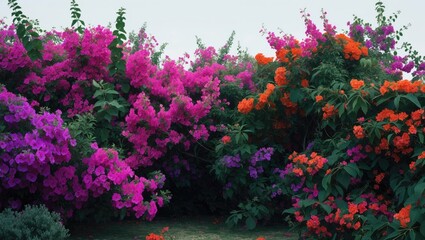 Bush flower of bougainvillea displayed on a white background with copy space. Planting tree in the garden.