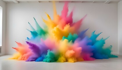 Obraz premium A vibrant explosion of colorful powder creates a dynamic and captivating abstract art piece.