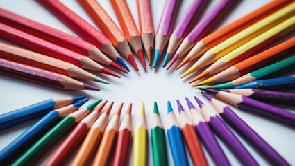 Fototapeta premium Wooden color pencils piled on a white background