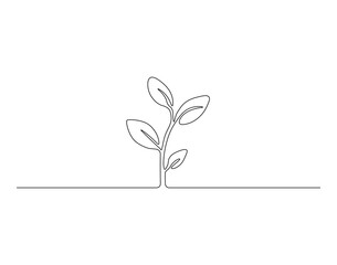 Little plant sprout outline drawing illustration. Continuous line draw of international day for biological diversity vector