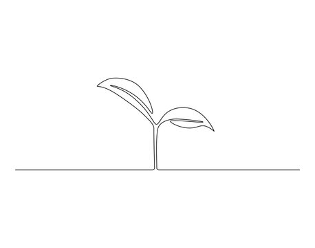 Little plant sprout outline drawing illustration. Continuous line draw of international day for biological diversity vector
