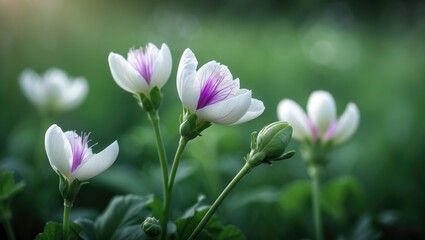 Obraz premium Macro photograph of radish plant with blooming white flowers in an outdoor garden
