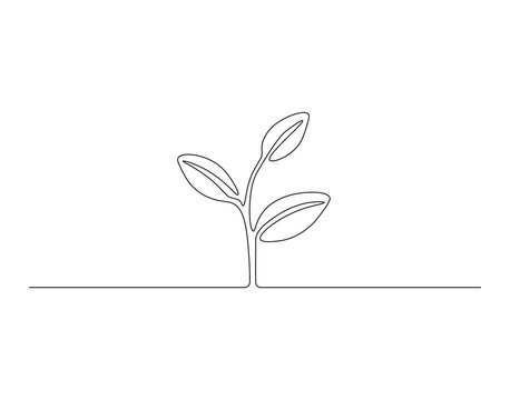 Little plant sprout outline drawing illustration. Continuous line draw of international day for biological diversity vector