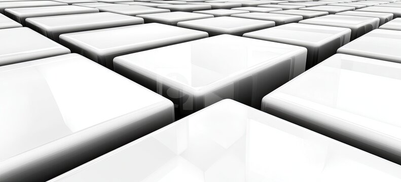 A grid of many glossy white cubes