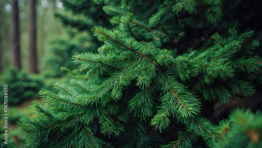 Poster Macro view of a fir tree branch emphasizing texture and fluffiness
