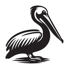 Serene Pelican silhouette over calm waters – Pelican illustration – Minimalist Pelican vector – Bird silhouette

