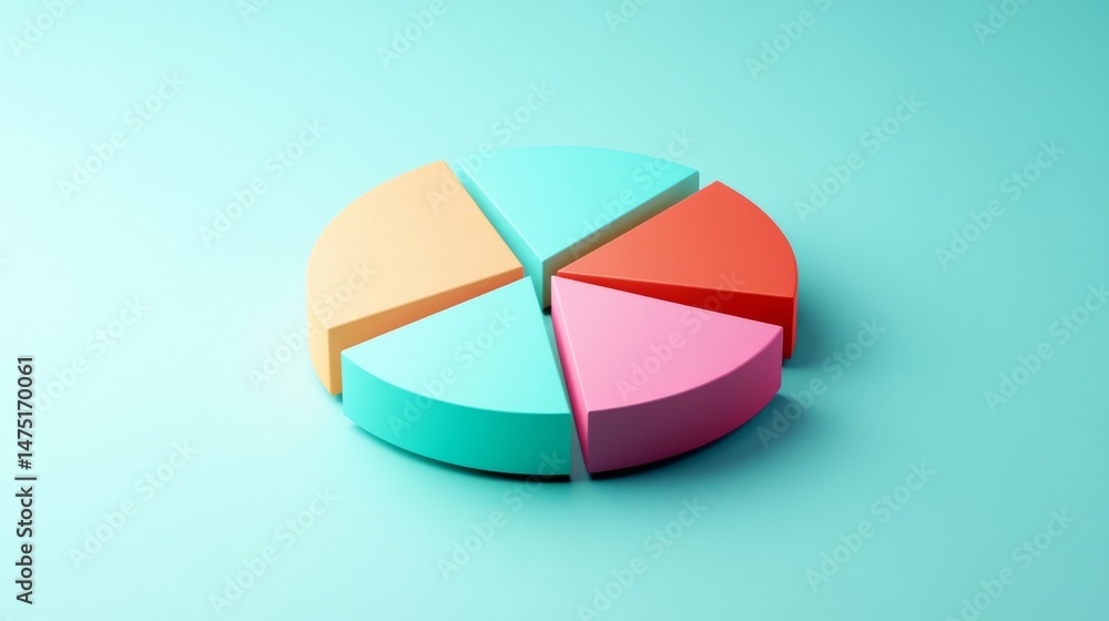 Poster a modern d pie chart featuring segments with gradient colors, displaying different data categories, 