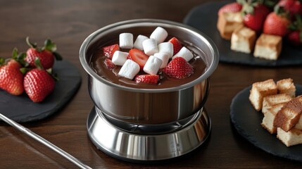 Delicious Chocolate Fondue with Strawberries and Marshmallows