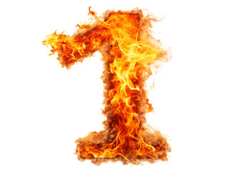 A fiery number one on a black background showcasing intense orange and yellow flames and smoke effects