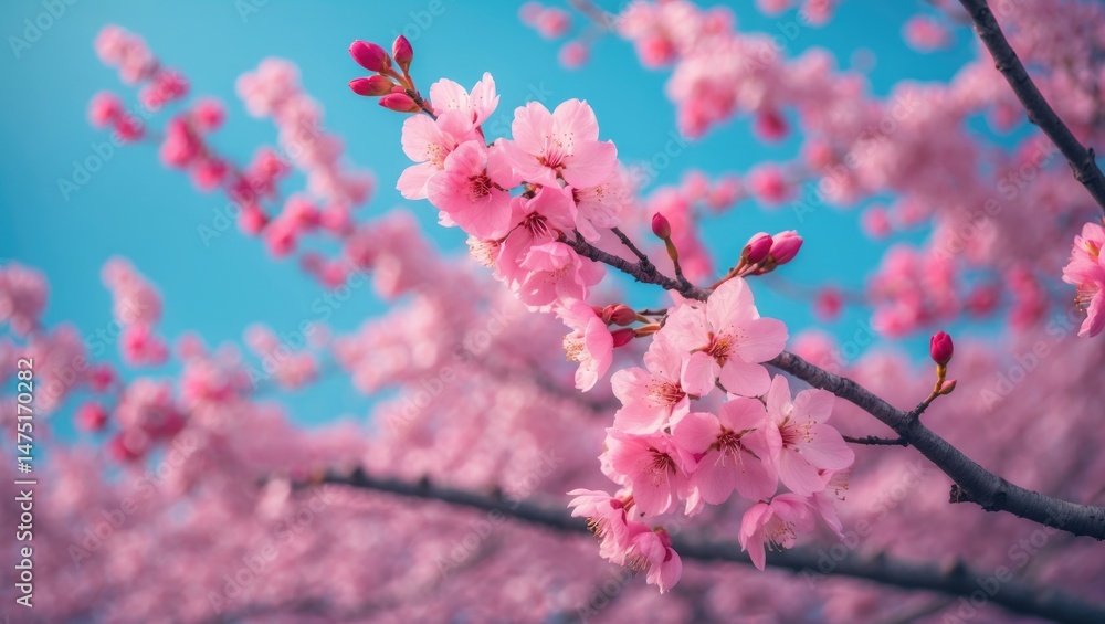 Poster cherry blossom flowers in a natural setting with a gentle bokeh background
