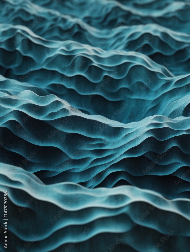 Poster abstract blue waves flowing smoothly in a rhythmic pattern close up perspective studio shot