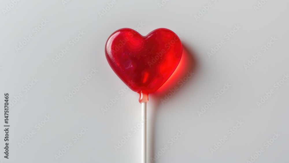 Poster Background featuring a red isolated lollipop in the shape of a heart.