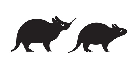 Set of two black and white silhouettes of armadillos