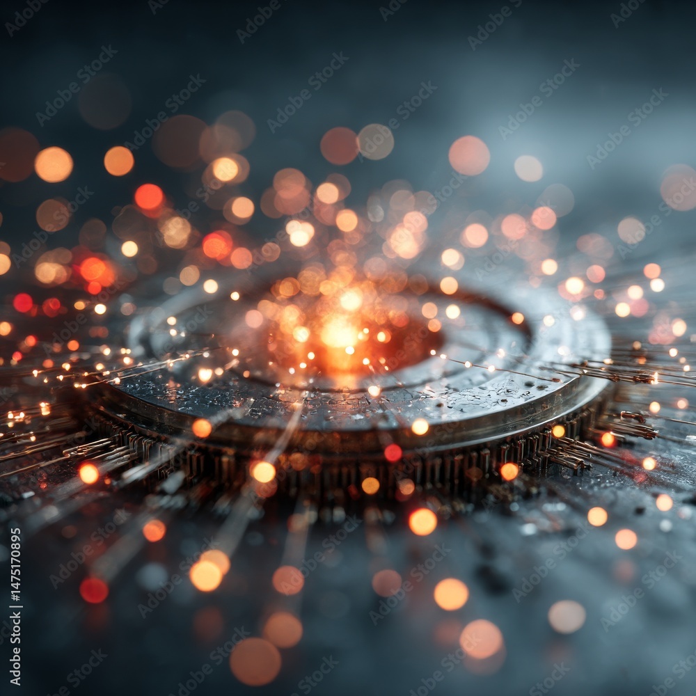 Poster Abstract Tech Core: A Glimpse into the Future of Innovation with Glowing Particle Streams.