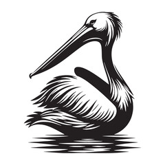 Pelican in Mid-Flight silhouette with bold wingspan – Pelican illustration – Minimalist Pelican vector – Bird silhouette

