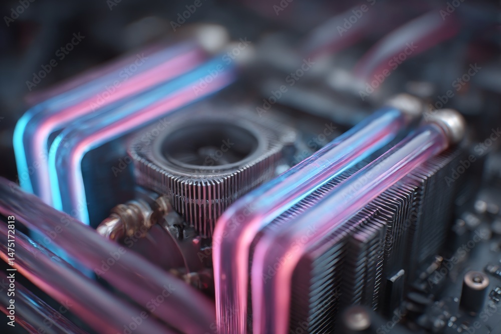 Poster cooling system radiators with vivid neon glow: efficient heat dissipation for high-performance compu