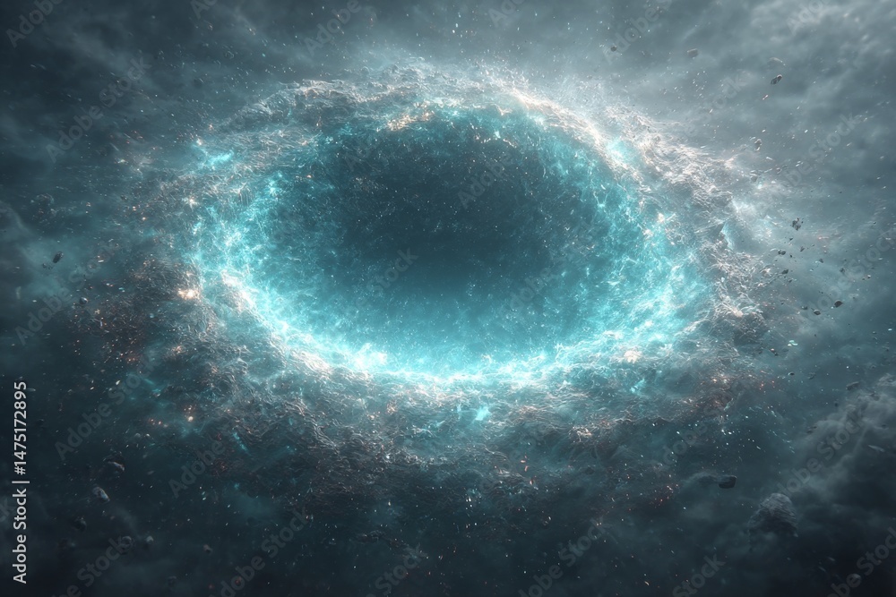 Poster cosmic birth: an enigmatic nebula rings with an ethereal glow, emerging from the depths of the unive