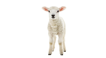 Obraz premium Cute Baby Lamb Standing on white background, Young White Lamb on white background, Baby Lamb Close-Up on white background