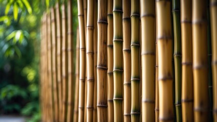 Fototapeta premium Textured bamboo wall and fence design showcasing tropical and oriental themes