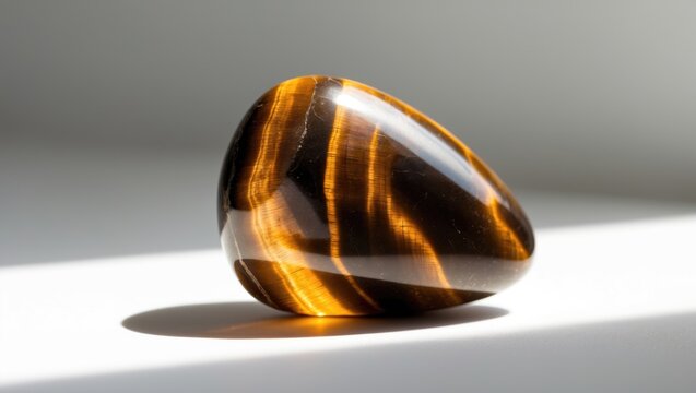 Polished tiger eye mineral with distinct stripes, perfect for jewelry and decoration