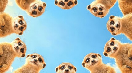 Obraz premium A playful group of meerkats curiously peering into the sky, creating a fun and engaging image.