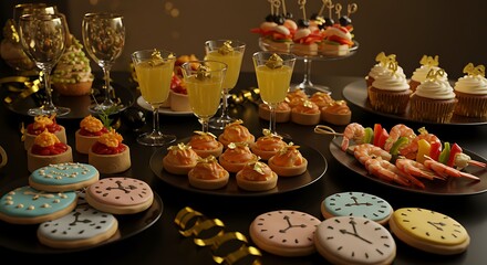 Naklejka premium Sparkling New Year’s Eve Food Display