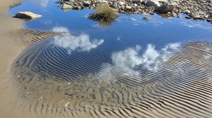 with rippling patterns and reflective water puddles
