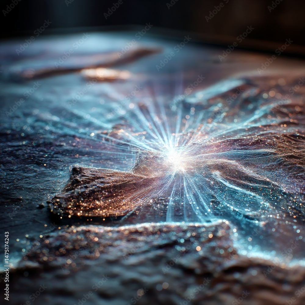Aufkleber Digital Landscape: A Network of Light and Data Flowing Across Textured Terrain in a Futuristic Visualization