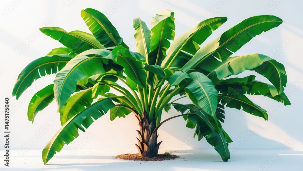 Poster single banana tree with clipping paths against white background for garden design