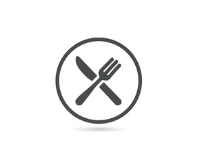 Elegant crossed cutlery restaurant logo design featuring knife and fork inside a circle for menu or website