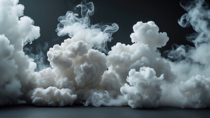 A compilation of white smoke clouds in multiple shapes and forms, showcased against a solid background. The image reveals various textures and densities of smoke.