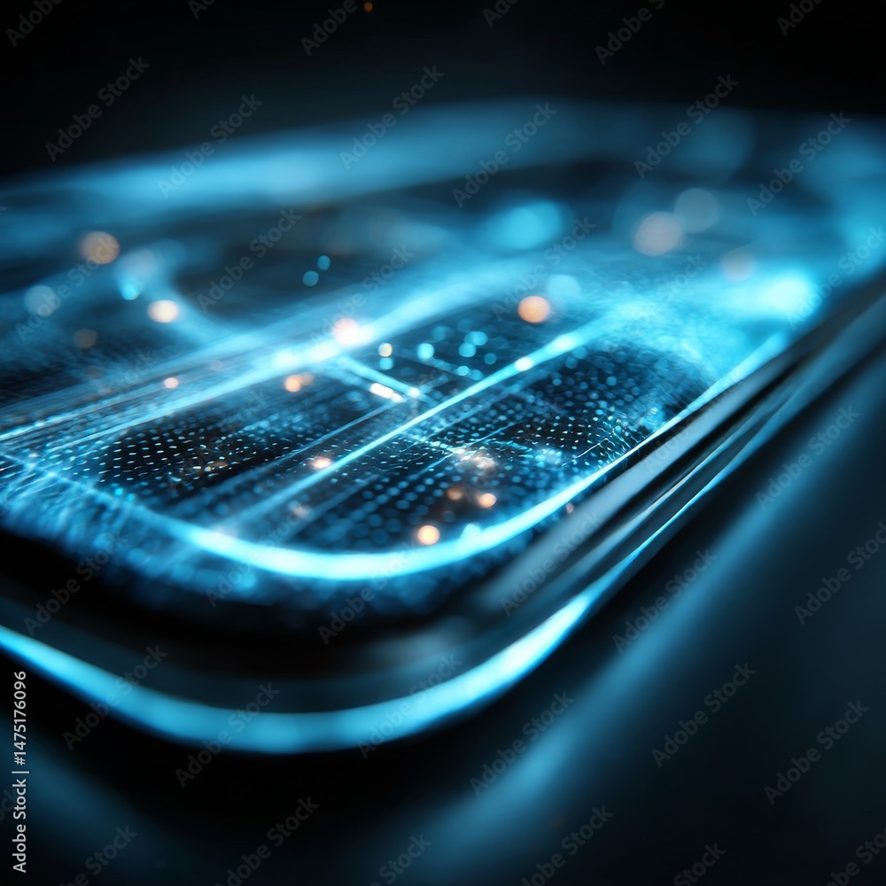Poster illuminated technology: a close-up of digital data and futuristic design with glowing blue accents