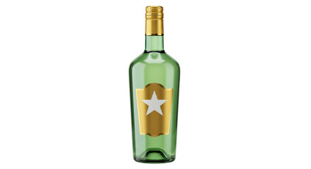 Isolated Green Glass Bottle with Star Label