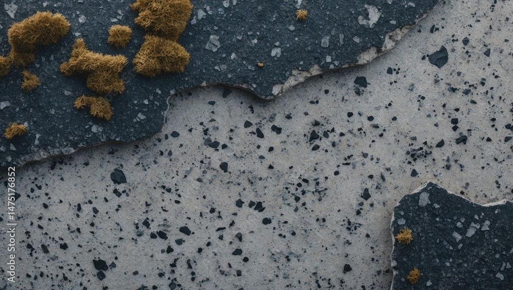 Poster dry moss and concrete surface with intricate texture and abstract spots for aesthetic backgrounds