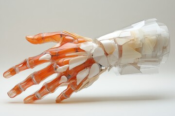 Detailed anatomical model demonstrating the human hand and wrist structure